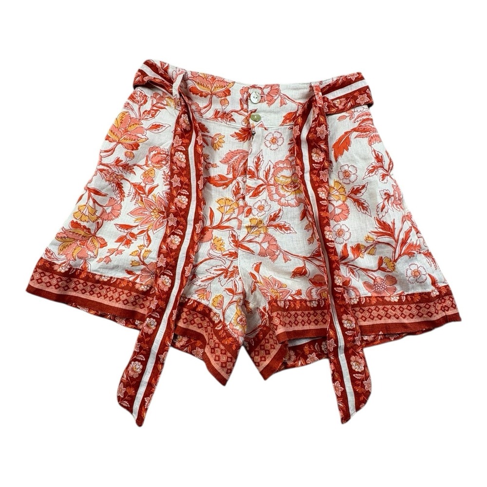 Rachel Zoe 100% Linen Floral Print High Waist Shorts Women's Size Small
